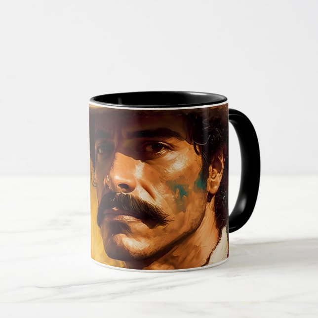 Taza Hombre mexicano gorra bigote grave brillante (Anverso derecho)