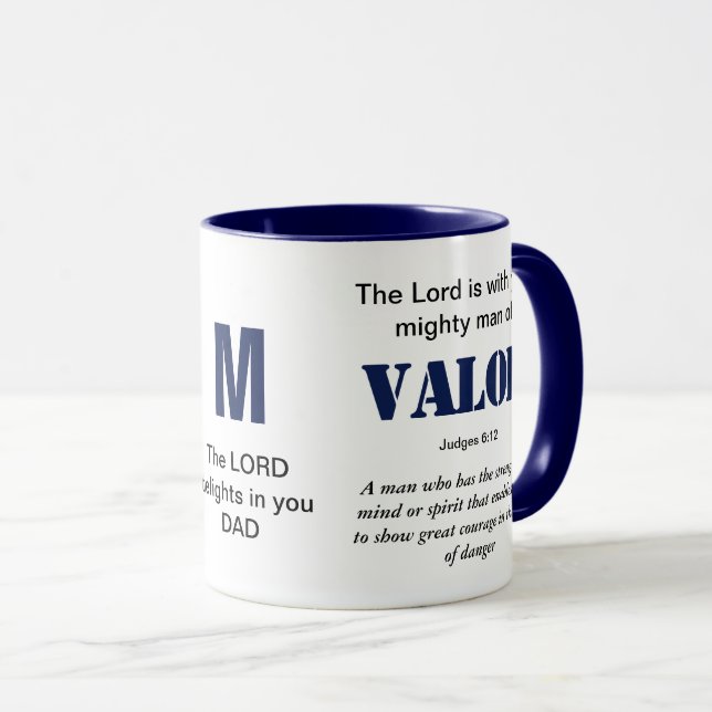 Taza HOMBRE MIGLESTO DEL Monograma Azul Cristiano VALOR (Anverso derecho)