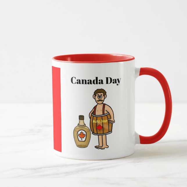 Taza Hombre Usando Un Barril En El Día De Canadá (Derecha)