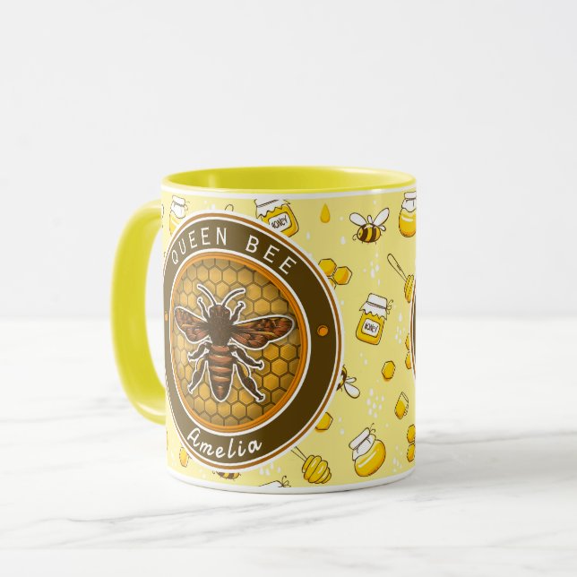Taza Honeybee Bumblebee Queen Bee pattern Pretty gifts (Anverso izquierdo)
