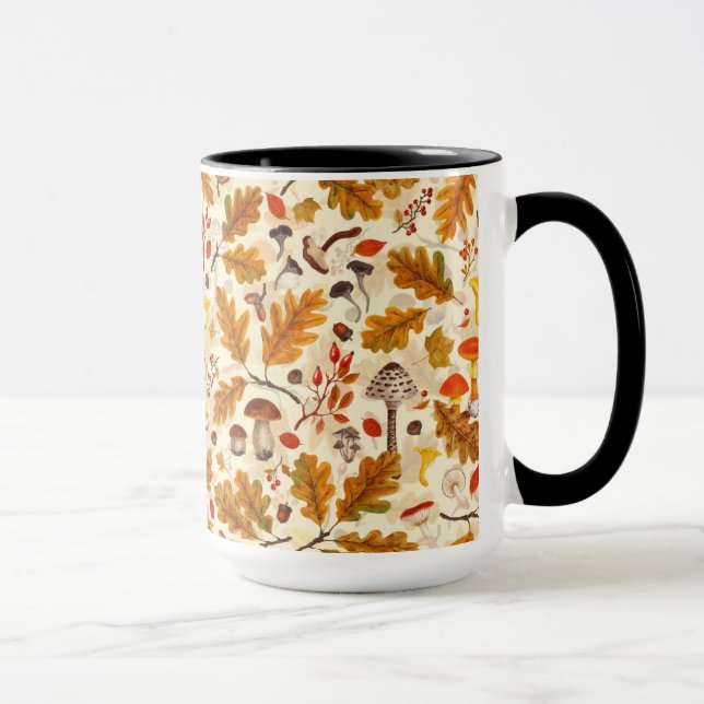 Taza Hongos forestales y flora otoñal en crema (Derecha)