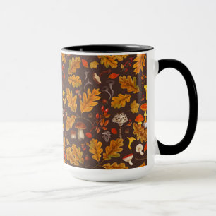 Taza Hongos forestales y flora otoñal en marrón