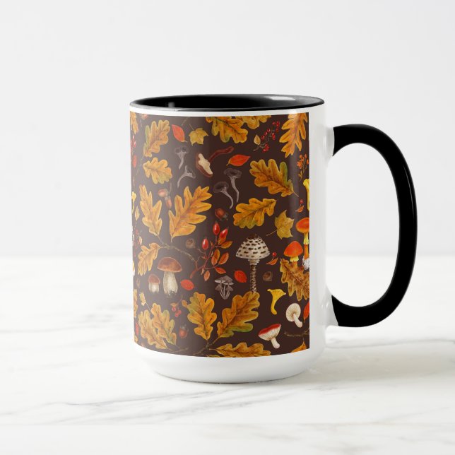 Taza Hongos forestales y flora otoñal en marrón (Derecha)