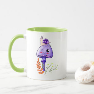 Taza hongos y caracoles cottagecore kawaii