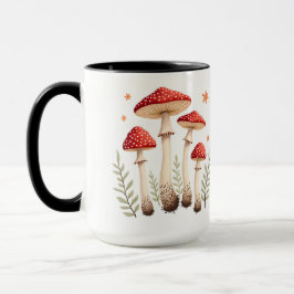 Taza Hongos y elementos botánicos vibrantes de la mosqu