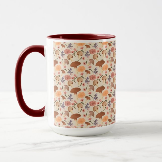 Taza Hongos y flores dibujados a mano neutrales (Izquierda)