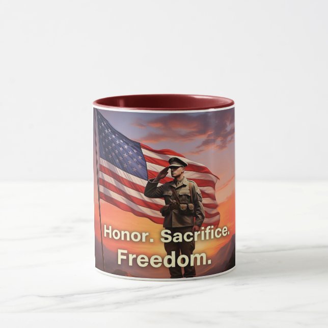 Taza "Honor. Sacrificar. Libertad". Bandera de soldados (Centro)