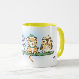 Taza ¿Hoot es el extraño? búhos y gatos navidades