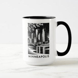 Taza Horizonte de Minneapolis Negro y Blanco Grabado en