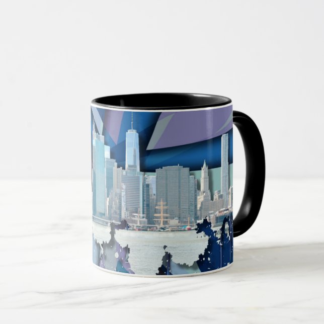 Taza Horizonte el | 3D azul de New York City (Anverso derecho)