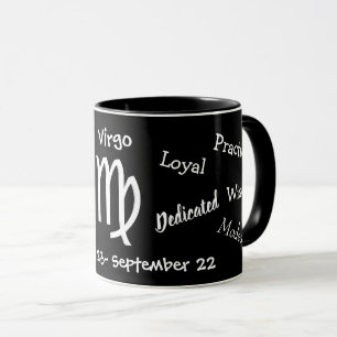 Taza Horoscopio Rasgos de Rótulo Virgo Negro y Blanco