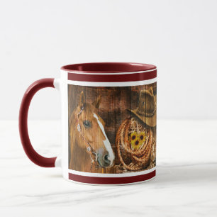 Taza Horse Cowboy Gorra Lasso Sunflower Rusn Barn Board