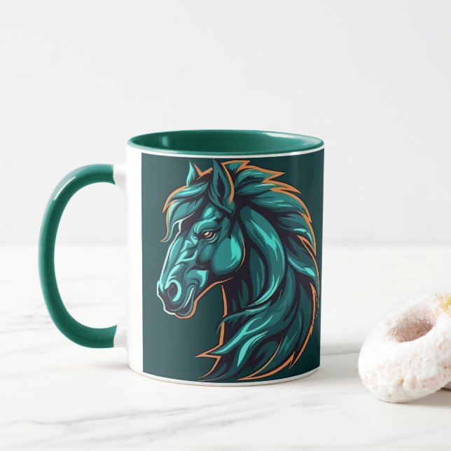 Taza Horse Design, Rustic Farm Animal Artwork Cup (Con donut)