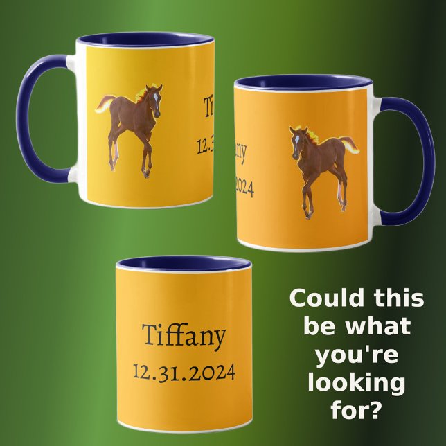 Taza Horse Fool Naranja Amarillo Dorado Añadir su nombr (Left, Center & Right)