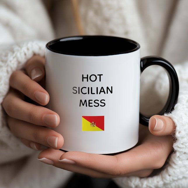 Taza Hot Sicilian Mess (Hot Sicilian Mess Mug with Flag of Sicily - Funny Italian Gift)