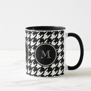 Taza Houndstooth blanco y negro su monograma