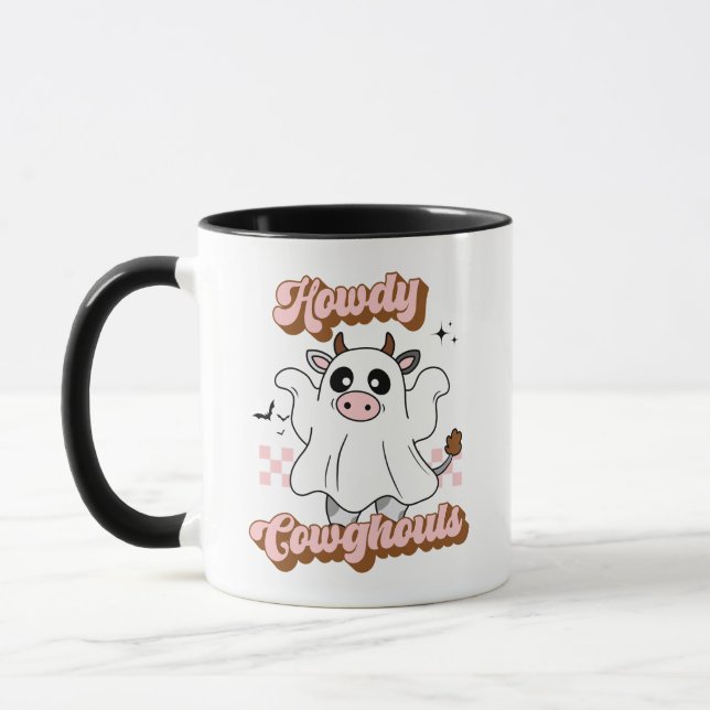 Taza Howdy Cowghouls Cute Cow Ghost Halloween (Izquierda)