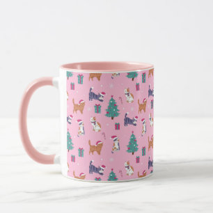 Taza hristmas Patrón de feriado de gatos y árboles