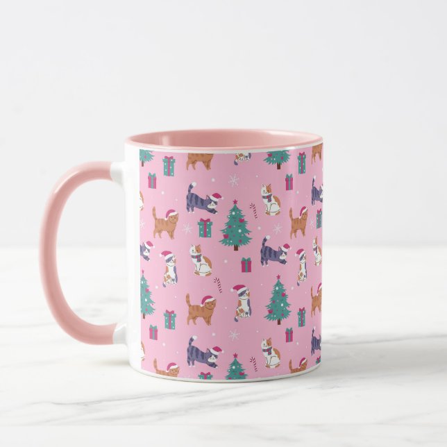 Taza hristmas Patrón de feriado de gatos y árboles (Izquierda)