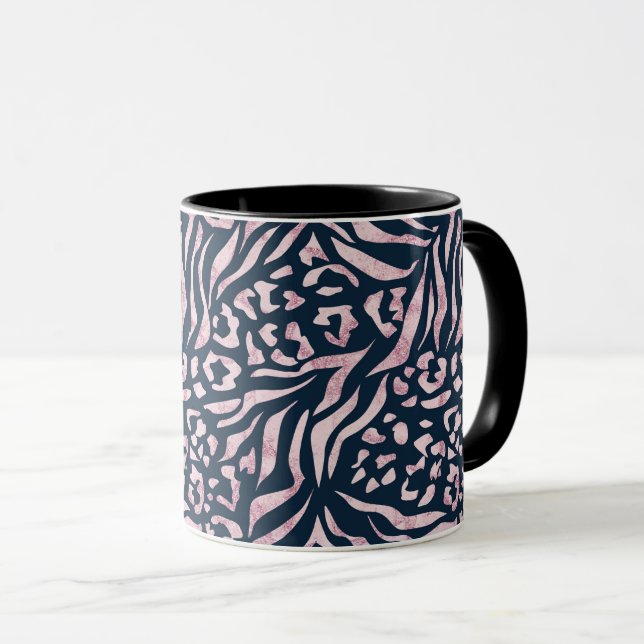 Taza Huella animal, leopardo, tigre, azul, rosa, piel, (Anverso derecho)