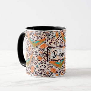 Taza Huella de leopardo de moda, pájaros del paraíso, n
