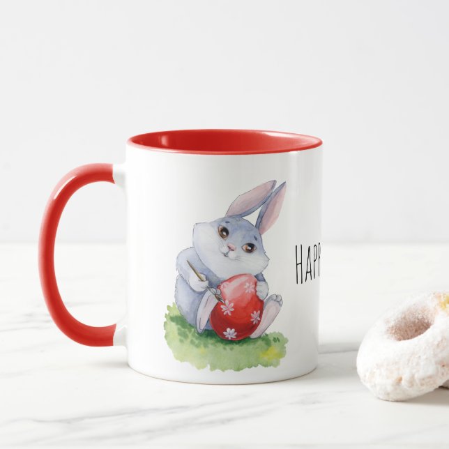 Taza Huevo de pintura de conejo de Pascua (Con donut)