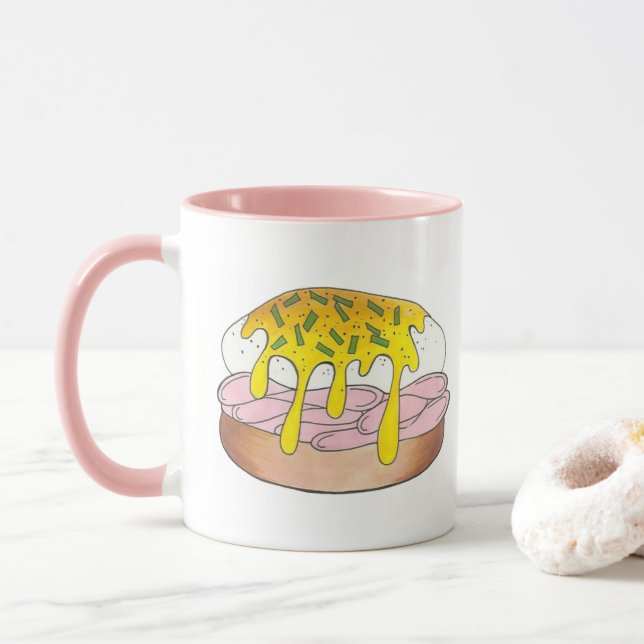 Taza Huevos Benedict Breakfast Diner Food Foodie Ham (Con donut)