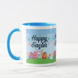 Taza Huevos Felices de Pascua Conejo y Flores