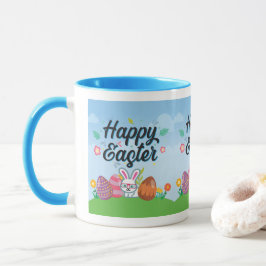 Taza Huevos Felices de Pascua Conejo y Flores