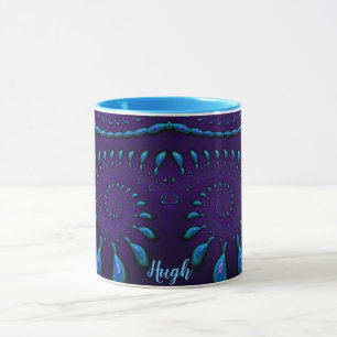 Taza HUGH ~ GLOSSY 3D Zany Blue Fractal ~ Mug