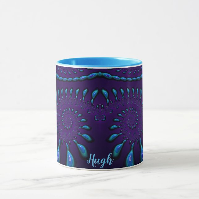 Taza HUGH ~ GLOSSY 3D Zany Blue Fractal ~ Mug (Centro)