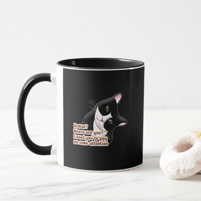 Taza ¿Humano? ¿Dónde estás? Gato (Con donut)