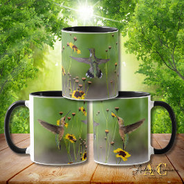 Taza Hummingbird con trompetas de rubí "en coreopsis de