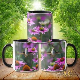 Taza Hummingbird con trompetas de rubí "en las flores"