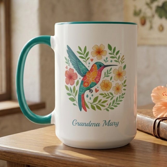 Taza Hummingbird Floral Garden Botanical Art (Hummingbird floral botanical grandmother mug)