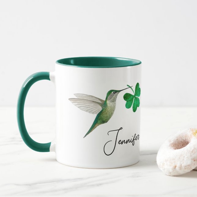 Taza Hummingbirds personalizado y Clover Coffee con dos (Con donut)