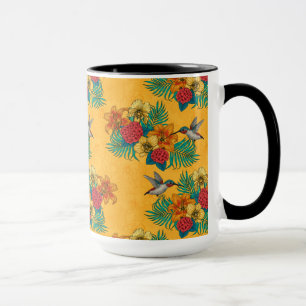 Taza Hummingbirds y el ramo tropical amarillo