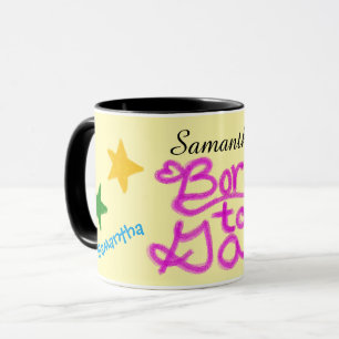 Taza Humor Amarillo Rosa Nacida para Charlar Nombre