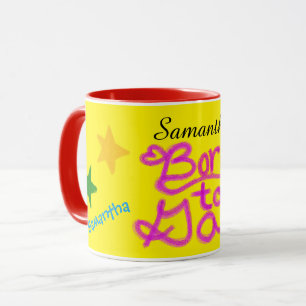 Taza Humor Amarillo Rosa Nacido para Charlar Nombre