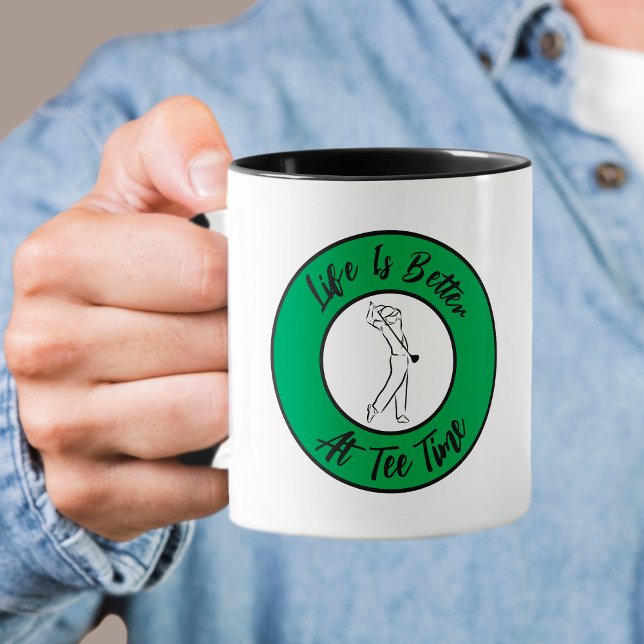 Taza Humor de Tiempo de Salida de Golfista Chiste Diver (Golfer Tee Time Humor Funny Men's Sports Pun Black Green Mug)
