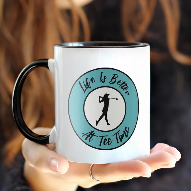 Taza Humor deportivo Golfer Tee Time Funny Pun Verde az (Golfer Tee Time Sports Humor Funny Pun Teal Black Mug)