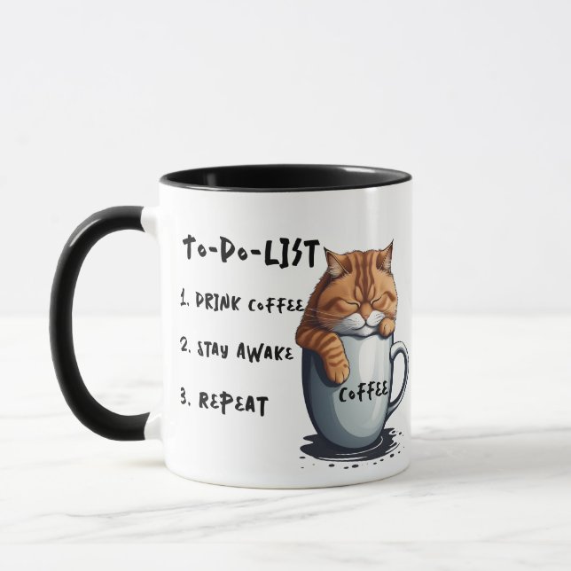 Taza Humor Ligero, Humor Perezoso Para Gatos Café (Izquierda)