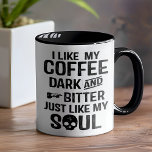 Taza Humor oscuro moreno amargo moreno<br><div class="desc">Humor oscuro oscuro y amargo gracioso pavor - Dicen que la gente con un oscuro sentido del humor a menudo son genios. No podemos estar seguros de eso. Pero sabemos que nos gusta un poco de lo viejo, amargo y retorcido cuando se trata de chistes por aquí. Así que en...</div>