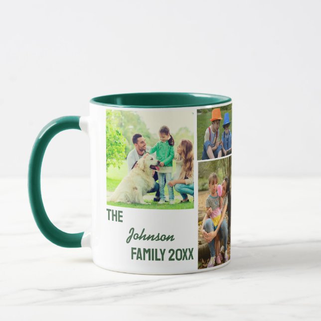 Taza Hunter Green Calligraphy Family Collage de fotos (Izquierda)
