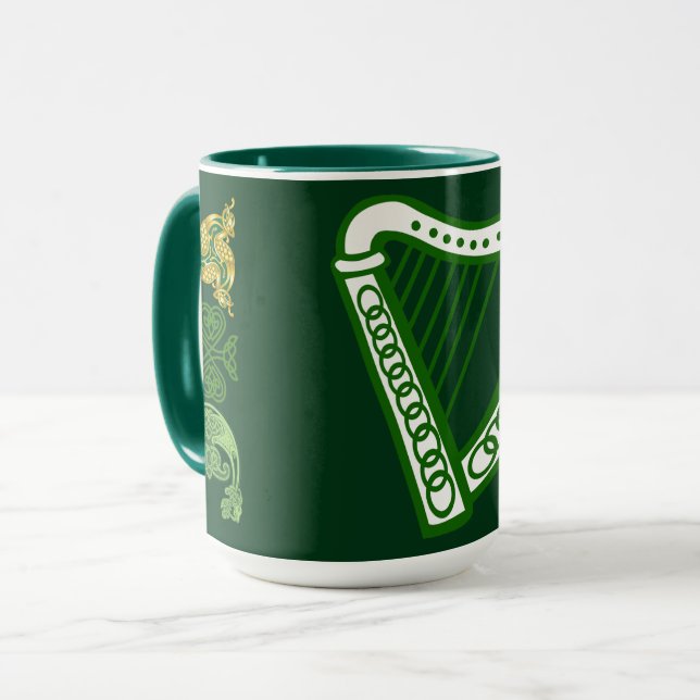 Taza Hunter Green Saint Patrick's Day Harp Celtic (Anverso izquierdo)