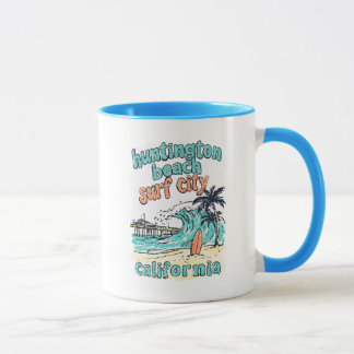 Taza Huntington Beach California Surfista Retro Onda