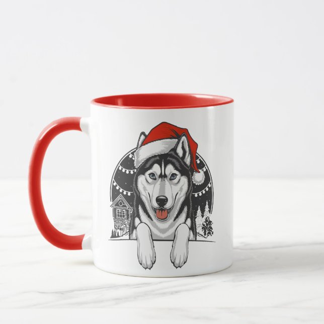 Taza Husky Navidad – Perro Invernal Festivo (Izquierda)