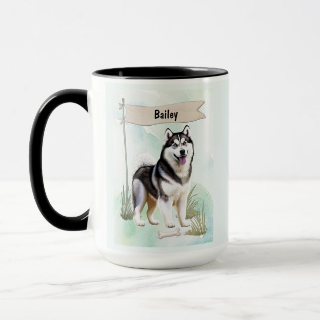 Taza Husky Siberiano Acuarela Perro Personalizado (Izquierda)