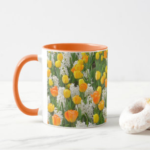 TAZA HYACINTHS BLANCO Y TULIPS AMARILLO Y NARANJA