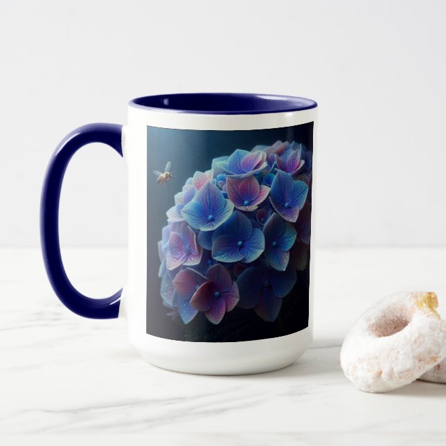 Taza Hydrangeas Floral Púrpura y Azul (Con donut)